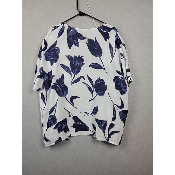 Luca Vanucci Italy Linen White Floral SS Open Front Coastal Cardigan Women's XL - Picture 6 of 12